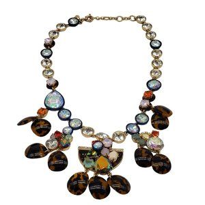 HTF J.Crew Vintage Paillette Brûlée Crystal Tortoise Statement Necklace Rare